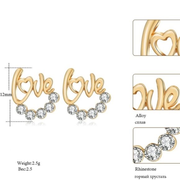 3/$30 LOVE GOLDEN CRYSTAL ZIRCON EARRINGS - Picture 3 of 7